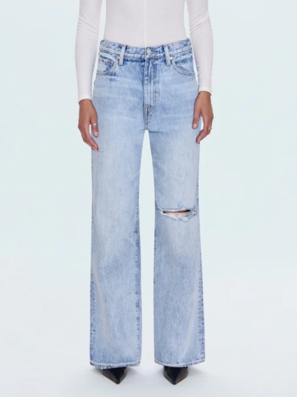 NWT Pistola Hendrix High Rise Baggy Light Wash Jeans Revel Distressed Size 25